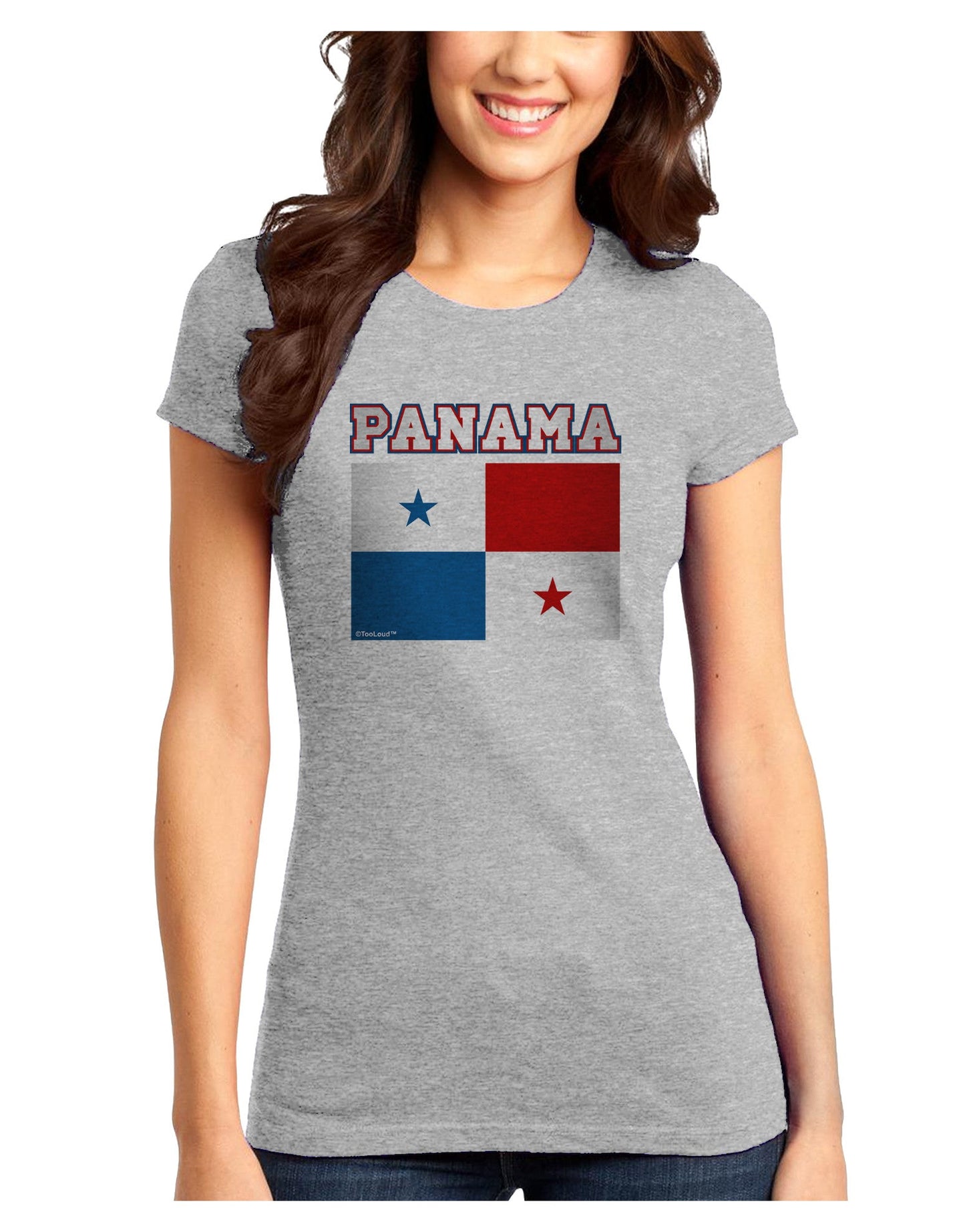 Panama Flag Juniors Petite T-Shirt-T-Shirts Juniors Tops-TooLoud-Ash-Gray-Juniors Fitted X-Small-Davson Sales