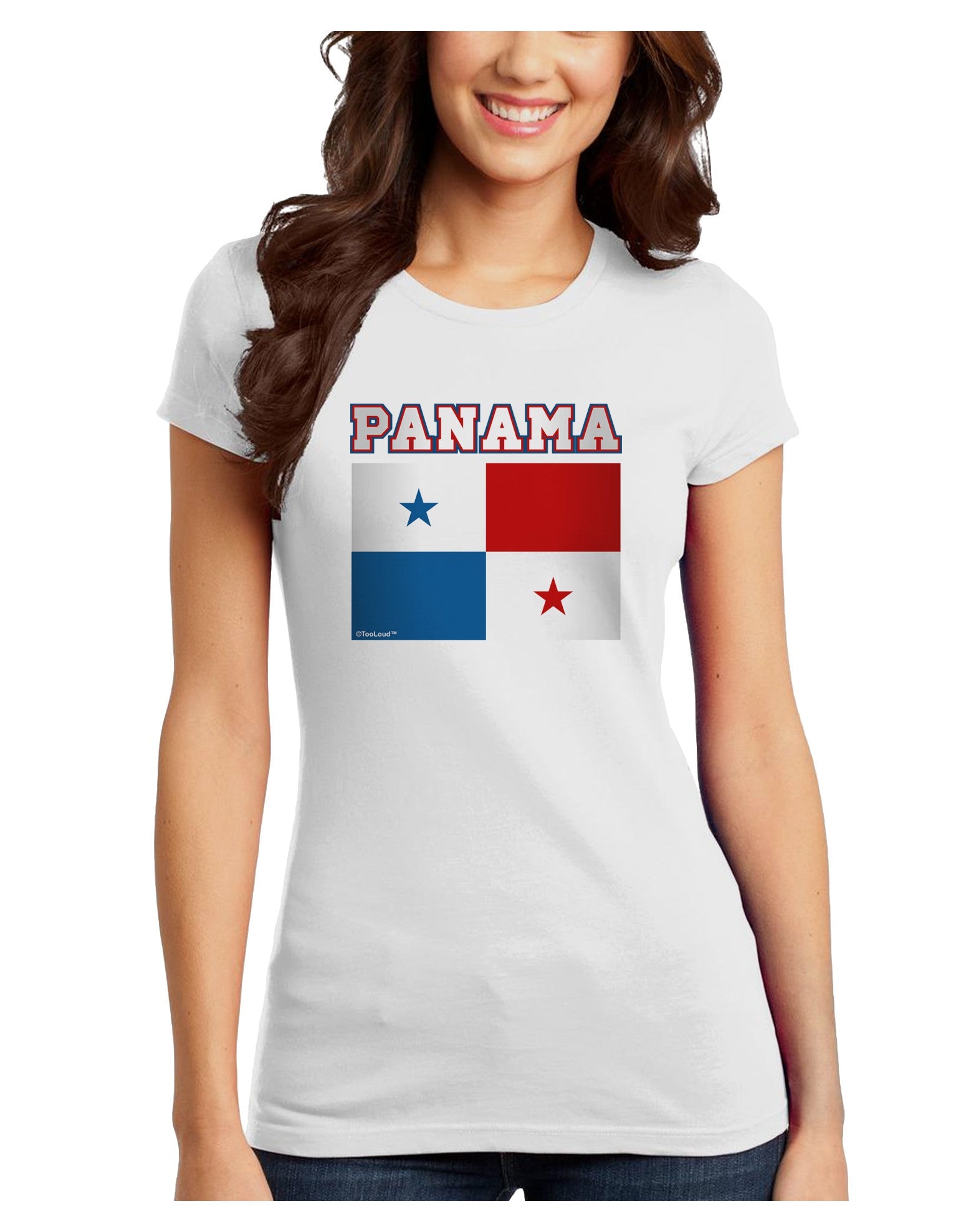 Panama Flag Juniors Petite T-Shirt-T-Shirts Juniors Tops-TooLoud-White-Juniors Fitted X-Small-Davson Sales