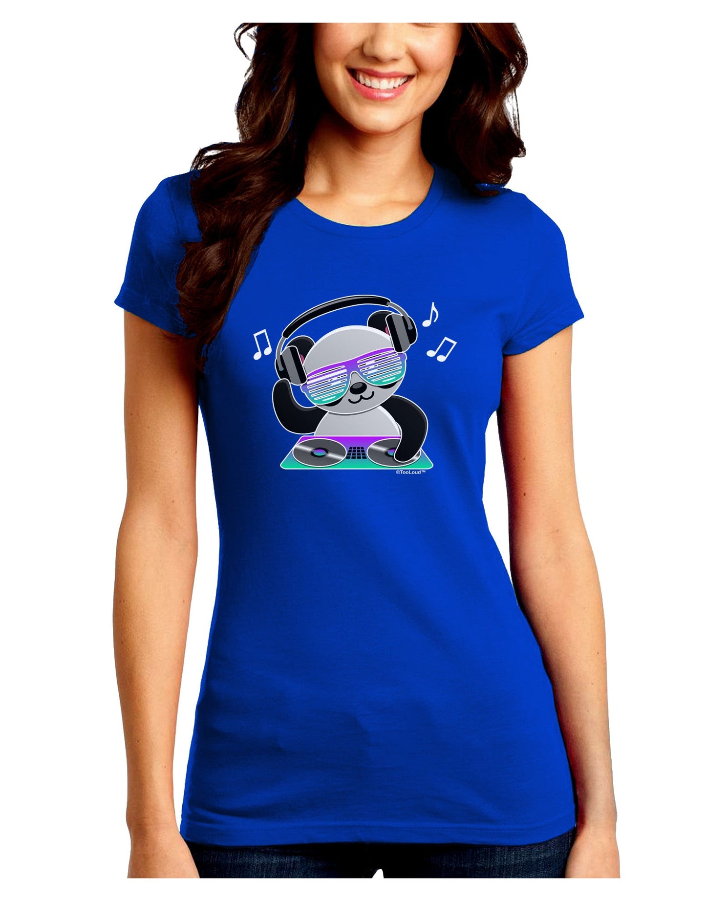 Panda DJ Juniors Petite Crew Dark T-Shirt-T-Shirts Juniors Tops-TooLoud-Royal-Blue-Juniors Fitted Small-Davson Sales