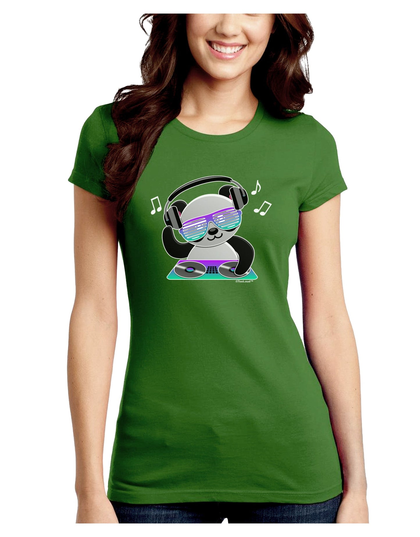 Panda DJ Juniors Petite Crew Dark T-Shirt-T-Shirts Juniors Tops-TooLoud-Kiwi-Green-Juniors Fitted Small-Davson Sales