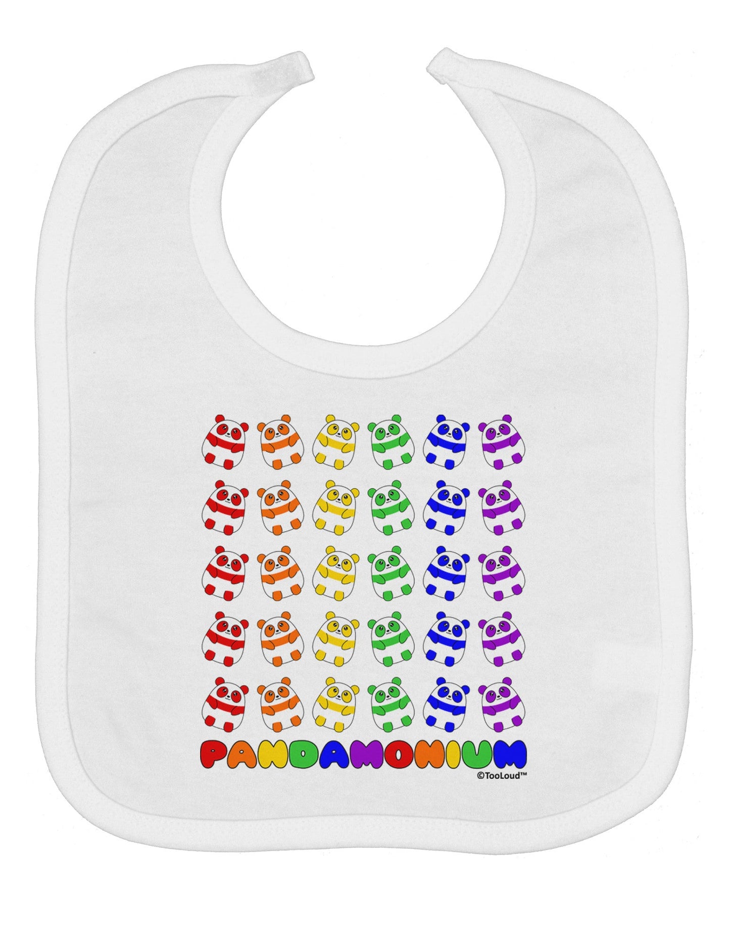 Pandamonium Rainbow Pandas Baby Bib by TooLoud