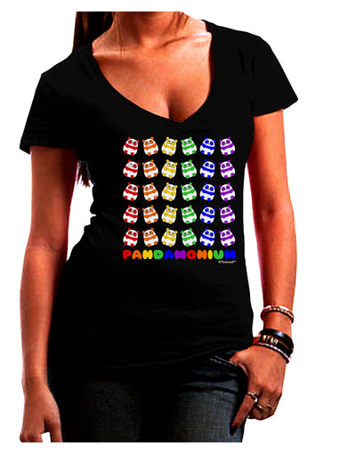 Pandamonium Rainbow Pandas Juniors V-Neck Dark T-Shirt by TooLoud-Womens V-Neck T-Shirts-TooLoud-Black-Juniors Fitted Small-Davson Sales