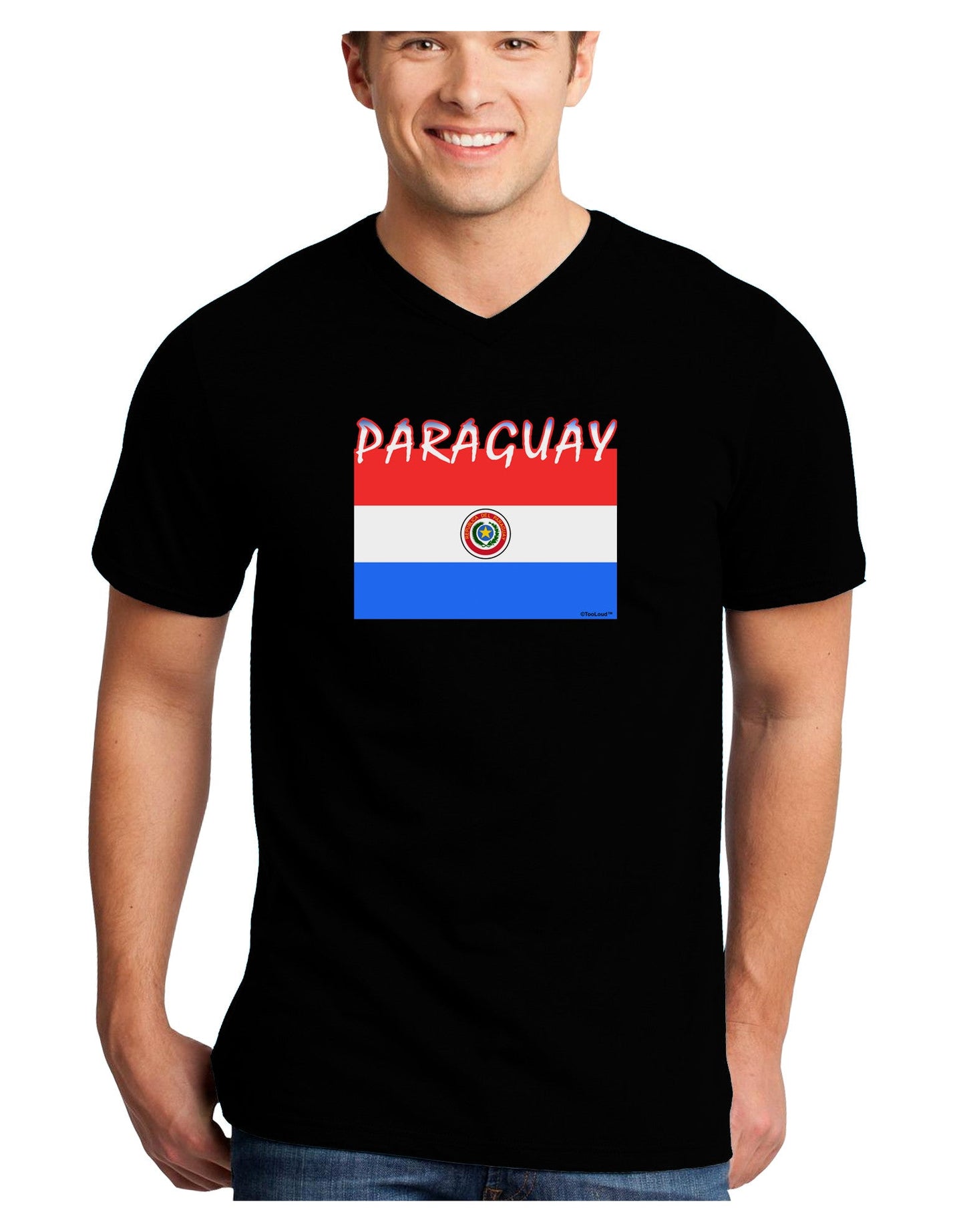 Paraguay Flag Dark Adult Dark V-Neck T-Shirt-TooLoud-Black-Small-Davson Sales