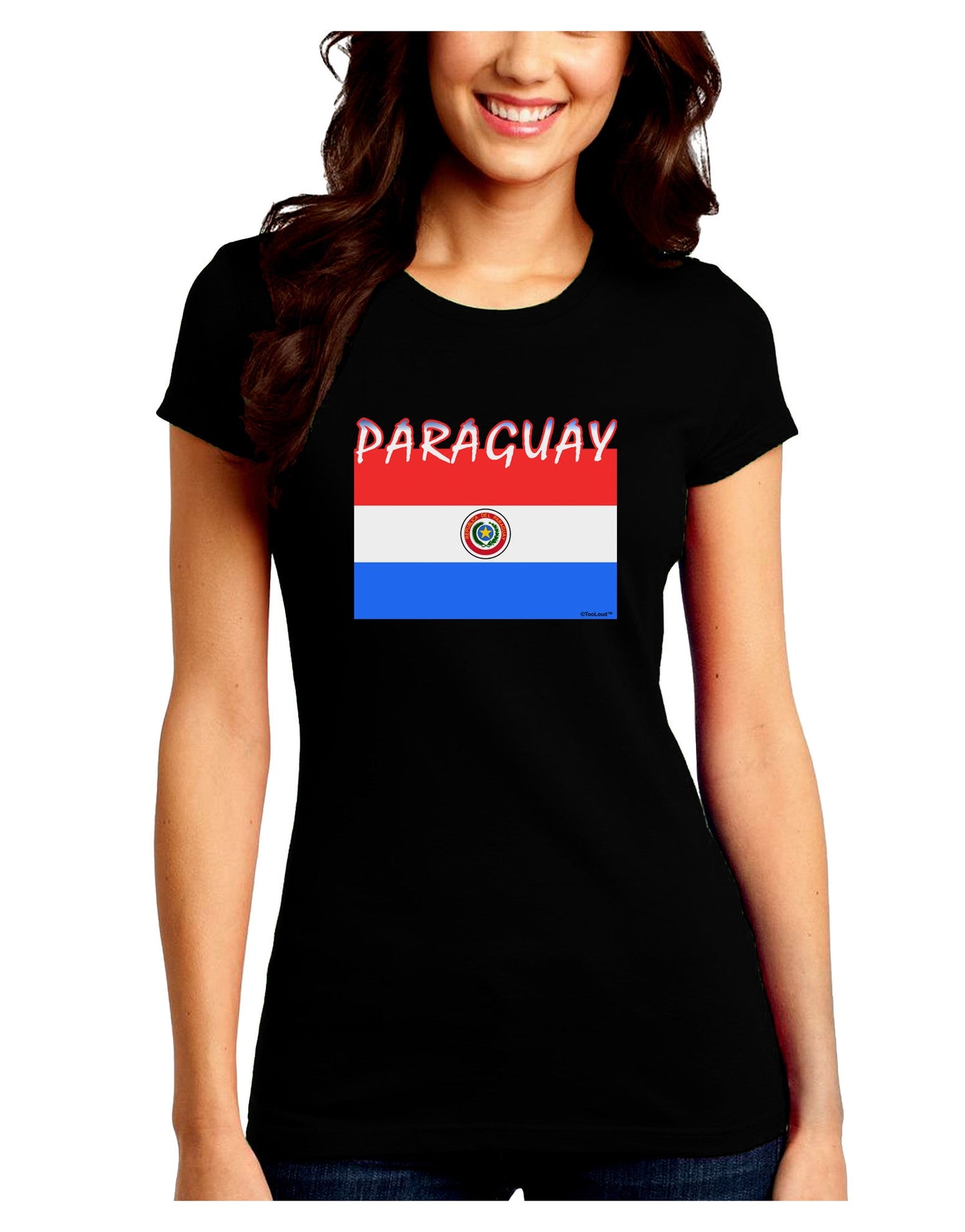 Paraguay Flag Dark Juniors Petite Crew Dark T-Shirt-T-Shirts Juniors Tops-TooLoud-Black-Juniors Fitted Small-Davson Sales