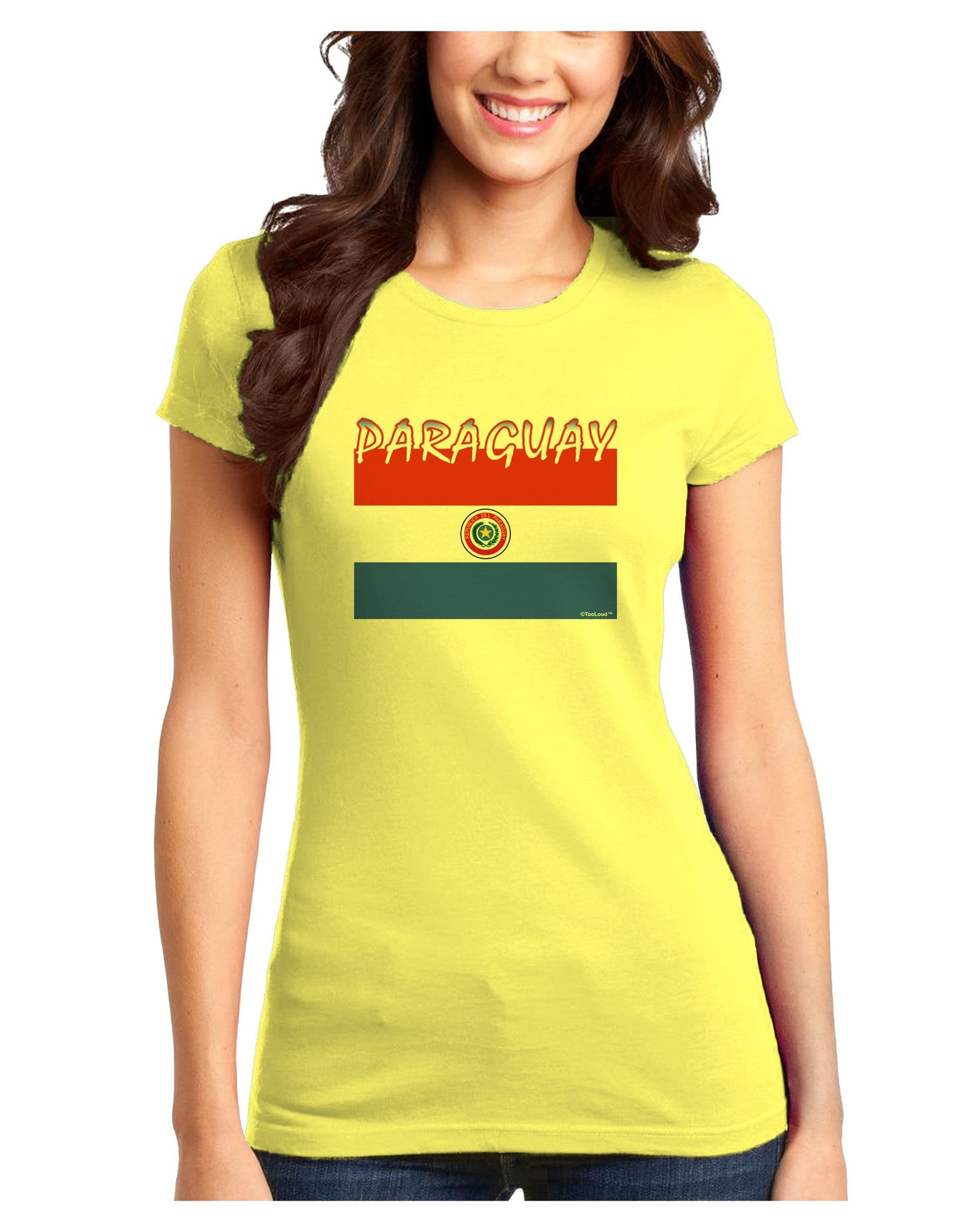 Paraguay Flag Juniors Petite T-Shirt-T-Shirts Juniors Tops-TooLoud-Yellow-Juniors Fitted X-Small-Davson Sales