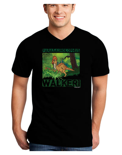 Parasaurolophus Walkeri - With Name Adult Dark V-Neck T-Shirt-TooLoud-Black-Small-Davson Sales