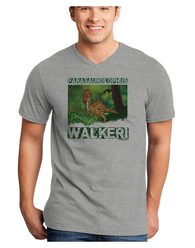 Parasaurolophus Walkeri - With Name Adult V-Neck T-shirt-Mens V-Neck T-Shirt-TooLoud-HeatherGray-Small-Davson Sales