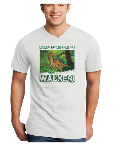 Parasaurolophus Walkeri - With Name Adult V-Neck T-shirt-Mens V-Neck T-Shirt-TooLoud-White-Small-Davson Sales