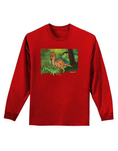 Parasaurolophus Walkeri - Without Name Adult Long Sleeve Dark T-Shirt-TooLoud-Red-Small-Davson Sales