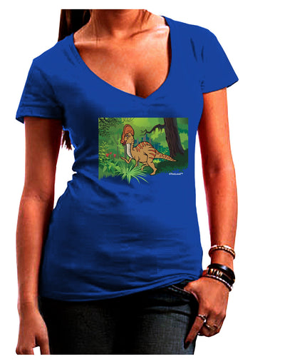 Parasaurolophus Walkeri - Without Name Juniors V-Neck Dark T-Shirt-Womens V-Neck T-Shirts-TooLoud-Royal-Blue-Juniors Fitted Small-Davson Sales