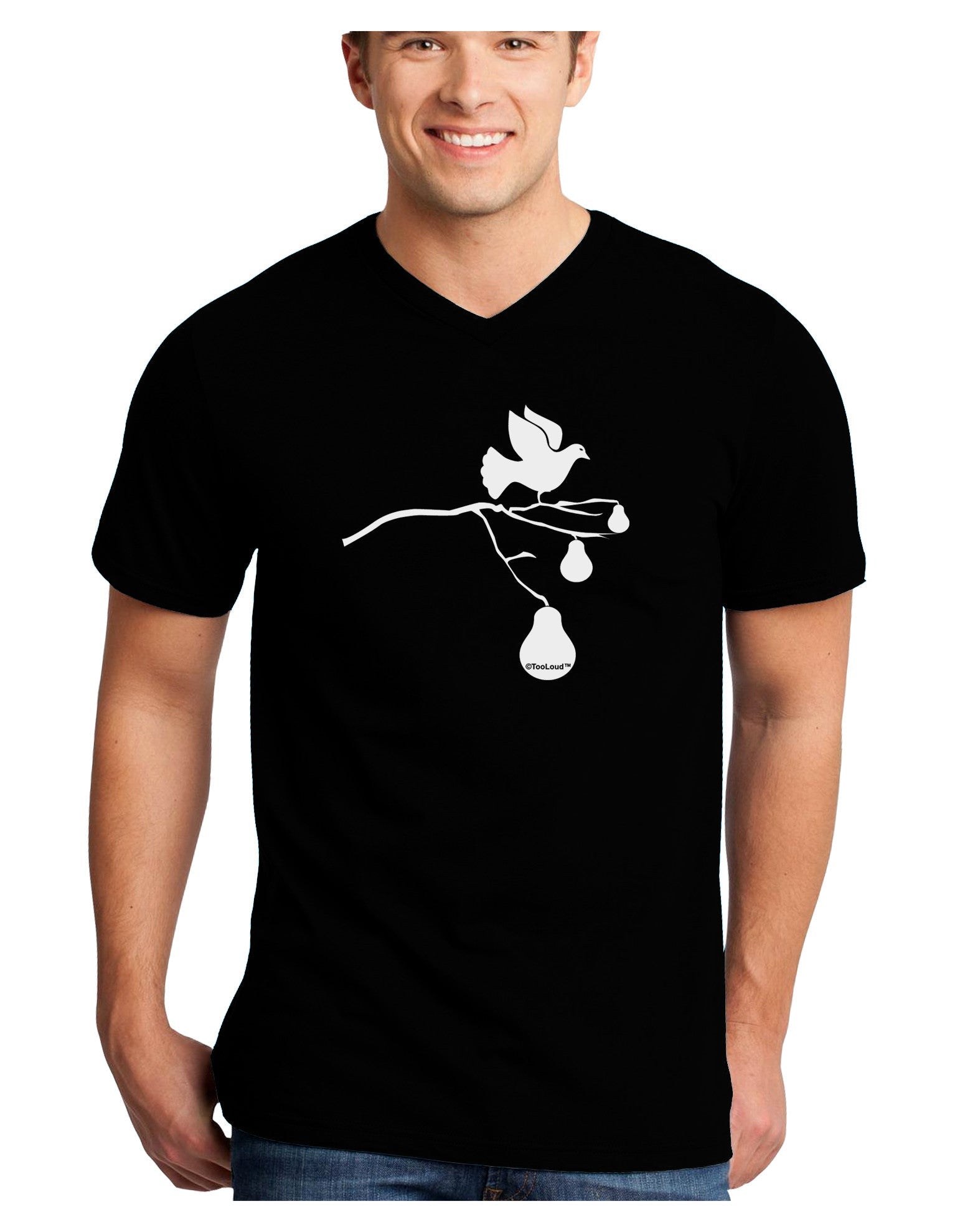 Partridge In A Pear Tree Adult Dark V-Neck T-Shirt-TooLoud-Black-Small-Davson Sales