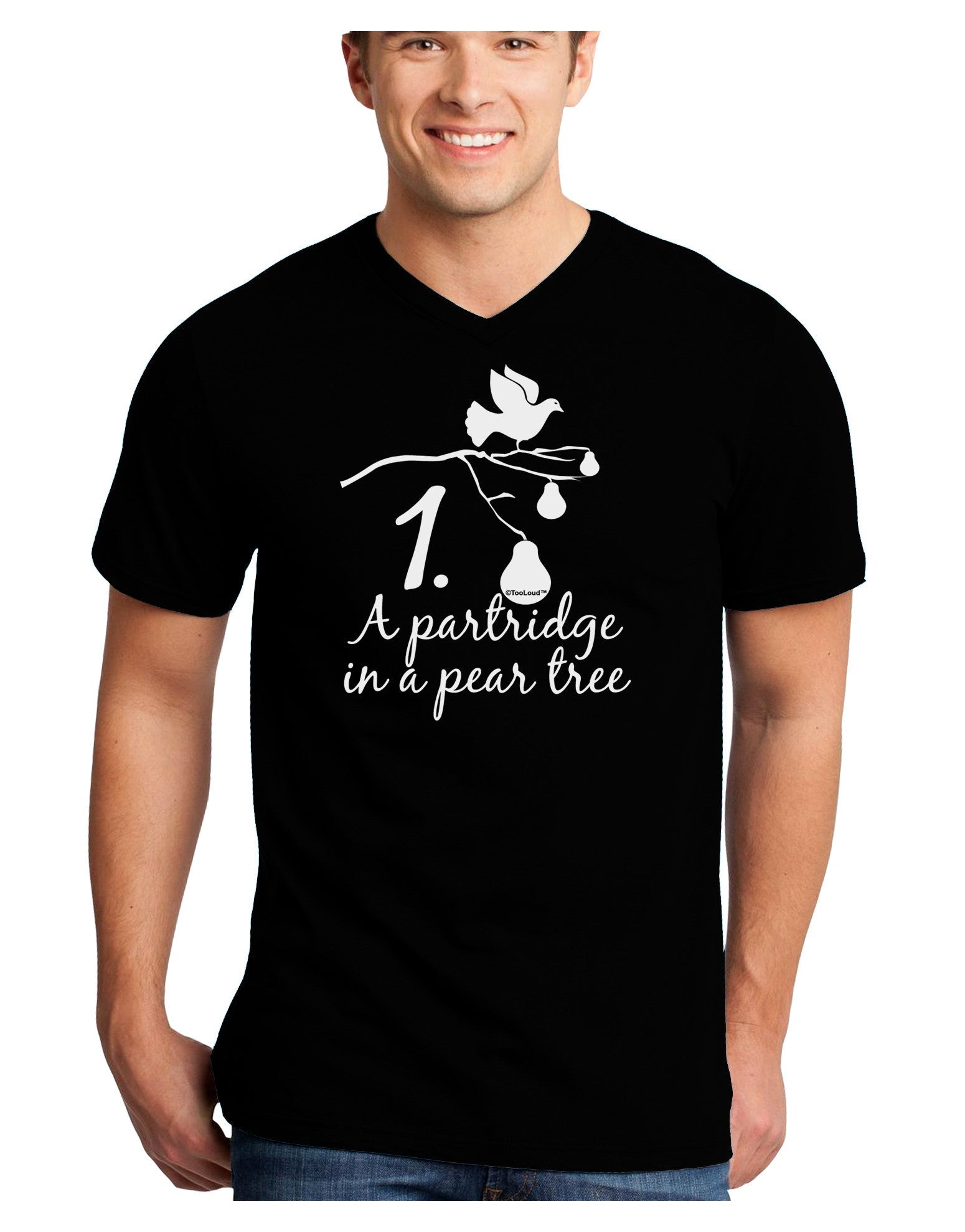 Partridge In A Pear Tree Text Adult Dark V-Neck T-Shirt-TooLoud-Black-Small-Davson Sales