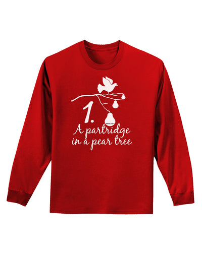 Partridge In A Pear Tree Text Adult Long Sleeve Dark T-Shirt-TooLoud-Red-Small-Davson Sales