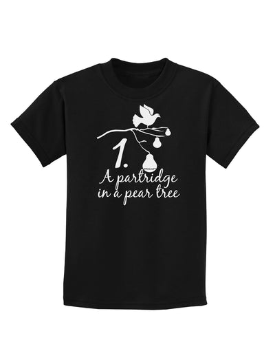 Partridge In A Pear Tree Text Childrens Dark T-Shirt-Childrens T-Shirt-TooLoud-Black-X-Small-Davson Sales