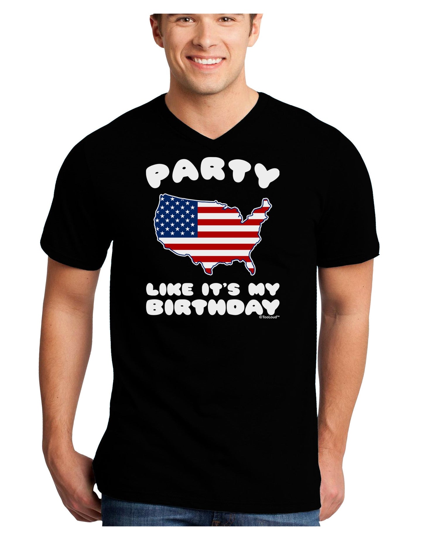 Party Like It's My Birthday - 4th of July Adult Dark V-Neck T-Shirt-TooLoud-Black-Small-Davson Sales