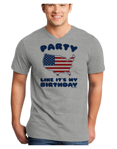 Party Like It's My Birthday - 4th of July Adult V-Neck T-shirt-Mens V-Neck T-Shirt-TooLoud-HeatherGray-Small-Davson Sales