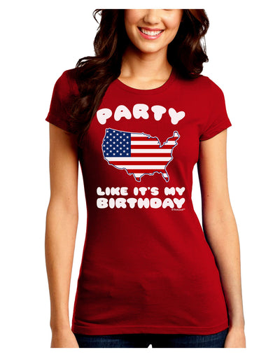 Party Like It's My Birthday - 4th of July Juniors Crew Dark T-Shirt-T-Shirts Juniors Tops-TooLoud-Red-Juniors Fitted Small-Davson Sales