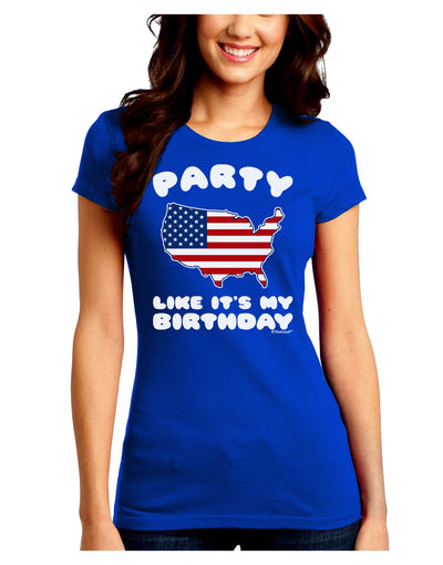 Party Like It's My Birthday - 4th of July Juniors Crew Dark T-Shirt-T-Shirts Juniors Tops-TooLoud-Royal-Blue-Juniors Fitted Small-Davson Sales