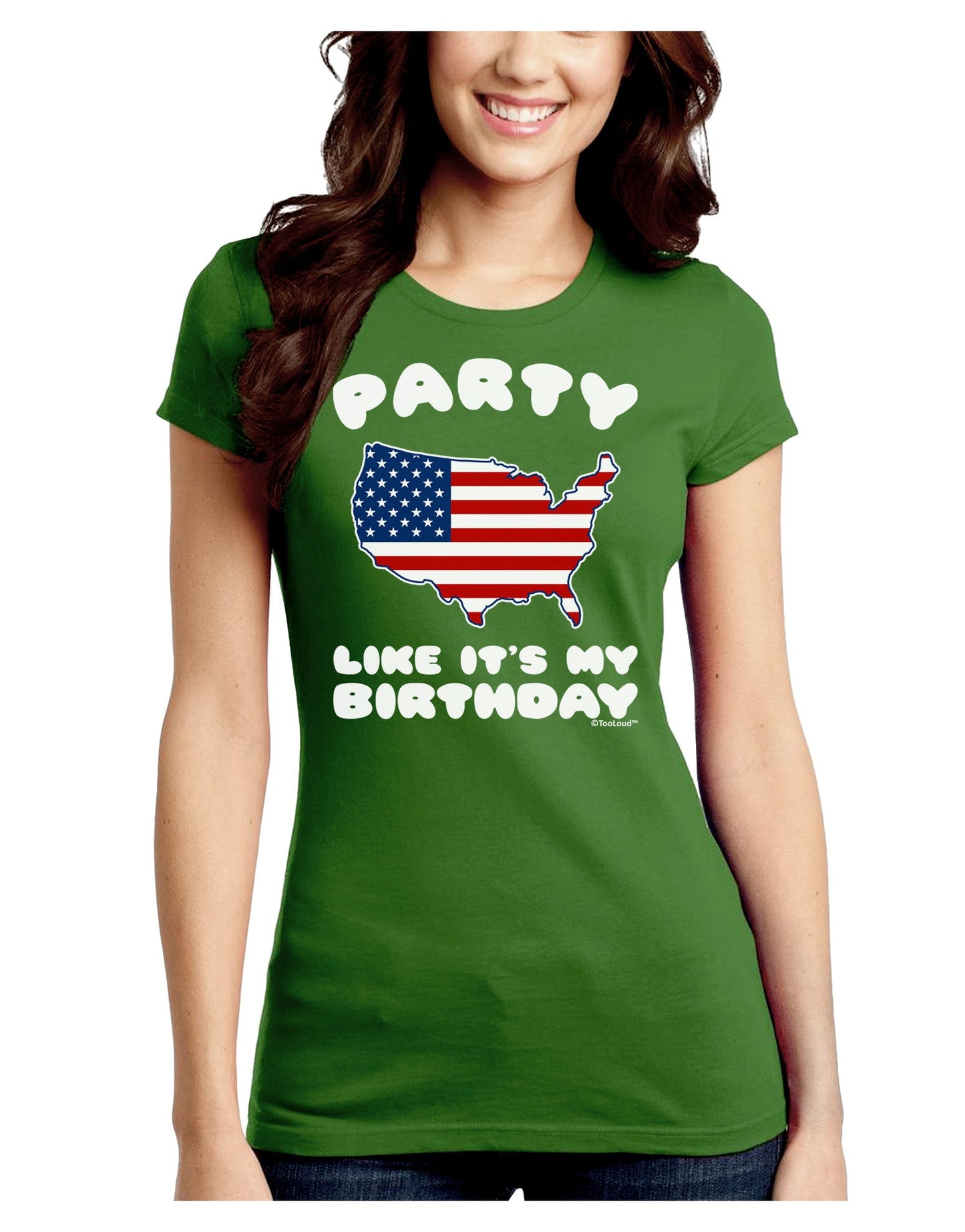 Party Like It's My Birthday - 4th of July Juniors Crew Dark T-Shirt-T-Shirts Juniors Tops-TooLoud-Kiwi-Green-Juniors Fitted Small-Davson Sales