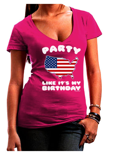 Party Like It's My Birthday - 4th of July Juniors V-Neck Dark T-Shirt-Womens V-Neck T-Shirts-TooLoud-Hot-Pink-Juniors Fitted Small-Davson Sales