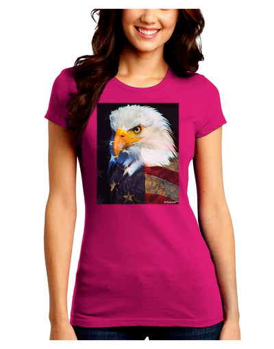 Patriotic Bald Eagle - American Flag Juniors Crew Dark T-Shirt by TooLoud-T-Shirts Juniors Tops-TooLoud-Hot-Pink-Juniors Fitted Small-Davson Sales