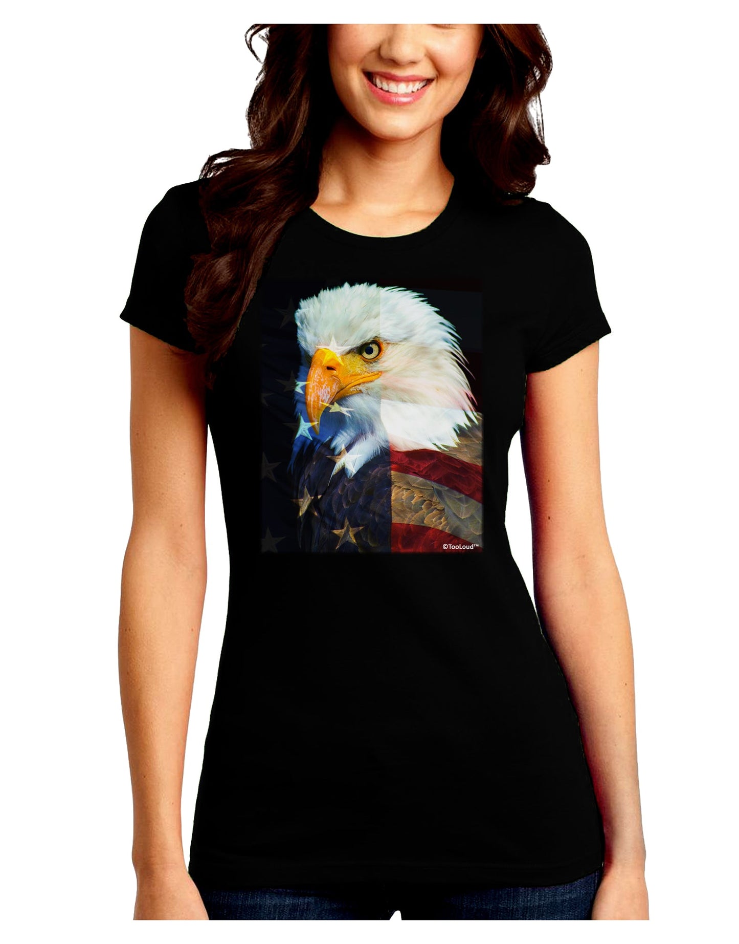 Patriotic Bald Eagle - American Flag Juniors Crew Dark T-Shirt by TooLoud-T-Shirts Juniors Tops-TooLoud-Black-Juniors Fitted Small-Davson Sales