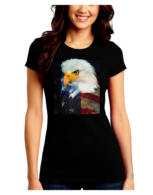 Patriotic Bald Eagle - American Flag Juniors Crew Dark T-Shirt by TooLoud-T-Shirts Juniors Tops-TooLoud-Black-Juniors Fitted Small-Davson Sales