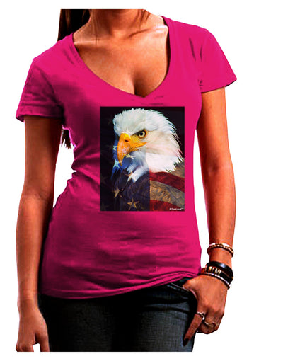 Patriotic Bald Eagle - American Flag Juniors V-Neck Dark T-Shirt by TooLoud-Womens V-Neck T-Shirts-TooLoud-Hot-Pink-Juniors Fitted Small-Davson Sales