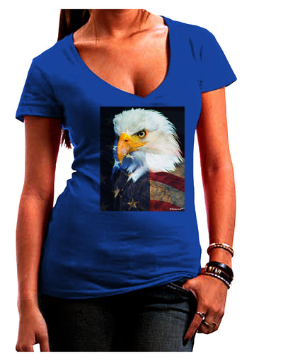 Patriotic Bald Eagle - American Flag Juniors V-Neck Dark T-Shirt by TooLoud-Womens V-Neck T-Shirts-TooLoud-Royal-Blue-Juniors Fitted Small-Davson Sales