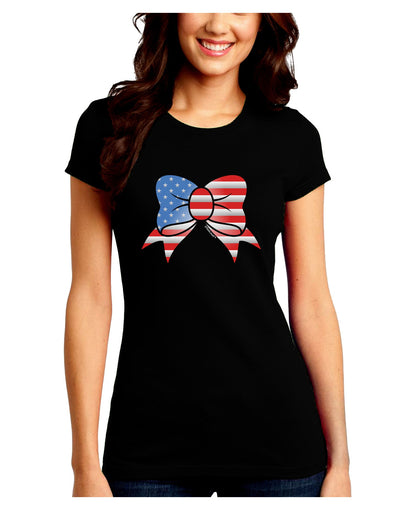 Patriotic Bow Juniors Petite Crew Dark T-Shirt-T-Shirts Juniors Tops-TooLoud-Black-Juniors Fitted Small-Davson Sales