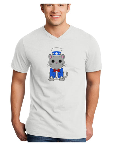 Patriotic Cat Adult V-Neck T-shirt by TooLoud-Mens V-Neck T-Shirt-TooLoud-White-Small-Davson Sales