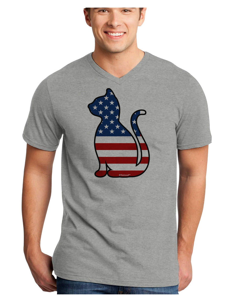 Patriotic Cat Design Adult V-Neck T-shirt by TooLoud-Mens V-Neck T-Shirt-TooLoud-White-Small-Davson Sales