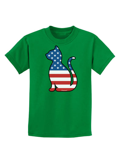 Patriotic Cat Design Childrens Dark T-Shirt by TooLoud-Childrens T-Shirt-TooLoud-Kelly-Green-X-Small-Davson Sales