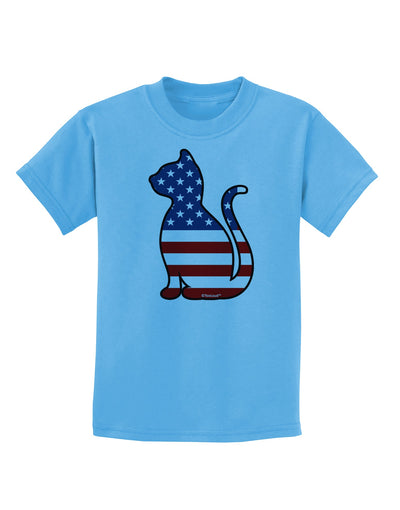 Patriotic Cat Design Childrens T-Shirt by TooLoud-Childrens T-Shirt-TooLoud-Aquatic-Blue-X-Small-Davson Sales