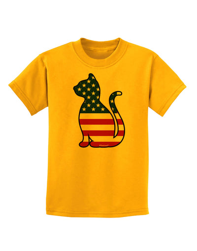 Patriotic Cat Design Childrens T-Shirt by TooLoud-Childrens T-Shirt-TooLoud-Gold-X-Small-Davson Sales