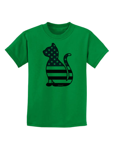 Patriotic Cat Design Childrens T-Shirt by TooLoud-Childrens T-Shirt-TooLoud-Kelly-Green-X-Small-Davson Sales