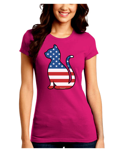 Patriotic Cat Design Juniors Crew Dark T-Shirt by TooLoud-T-Shirts Juniors Tops-TooLoud-Hot-Pink-Juniors Fitted Small-Davson Sales