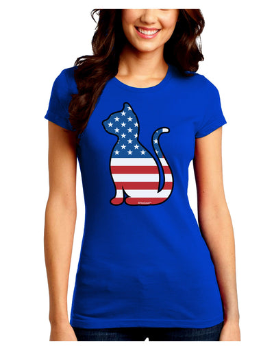 Patriotic Cat Design Juniors Crew Dark T-Shirt by TooLoud-T-Shirts Juniors Tops-TooLoud-Royal-Blue-Juniors Fitted Small-Davson Sales