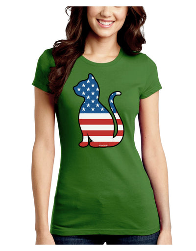 Patriotic Cat Design Juniors Crew Dark T-Shirt by TooLoud-T-Shirts Juniors Tops-TooLoud-Kiwi-Green-Juniors Fitted X-Small-Davson Sales