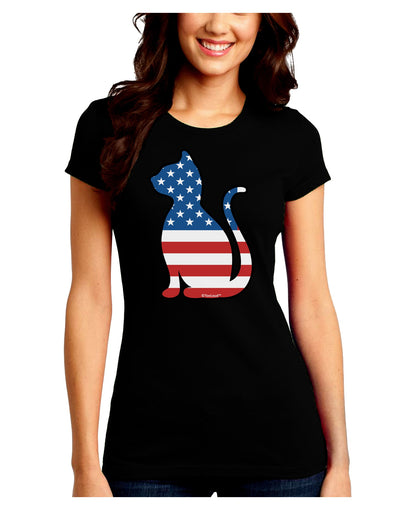 Patriotic Cat Design Juniors Crew Dark T-Shirt by TooLoud-T-Shirts Juniors Tops-TooLoud-Black-Juniors Fitted Small-Davson Sales