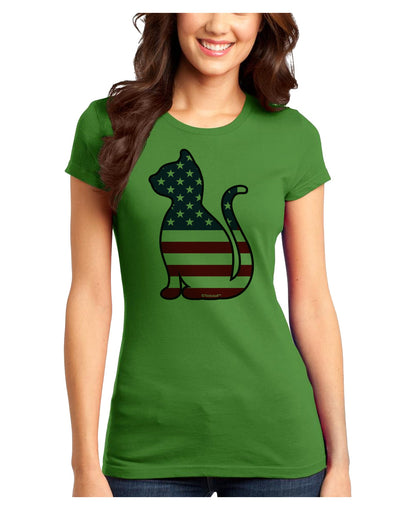 Patriotic Cat Design Juniors T-Shirt by TooLoud-Womens Juniors T-Shirt-TooLoud-Kiwi-Green-Juniors Fitted X-Small-Davson Sales