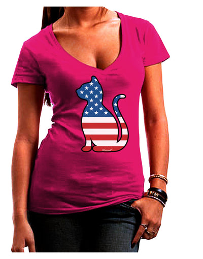 Patriotic Cat Design Juniors V-Neck Dark T-Shirt by TooLoud-Womens V-Neck T-Shirts-TooLoud-Hot-Pink-Juniors Fitted Small-Davson Sales