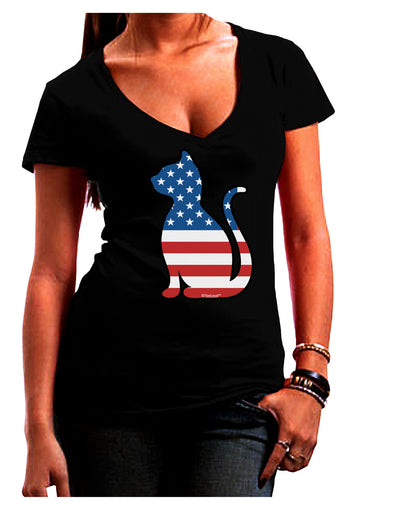 Patriotic Cat Design Juniors V-Neck Dark T-Shirt by TooLoud-Womens V-Neck T-Shirts-TooLoud-Black-Juniors Fitted Small-Davson Sales