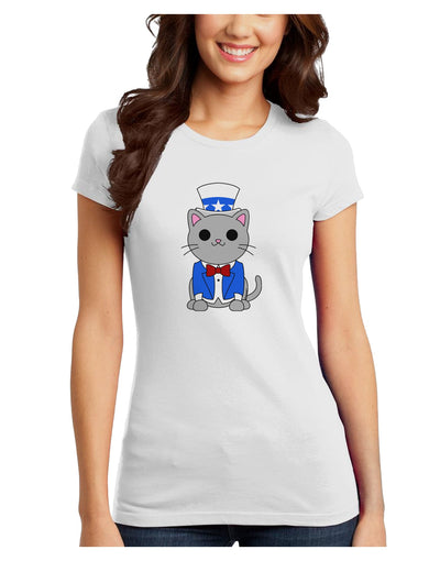 Patriotic Cat Juniors T-Shirt by TooLoud-Womens Juniors T-Shirt-TooLoud-White-Juniors Fitted X-Small-Davson Sales