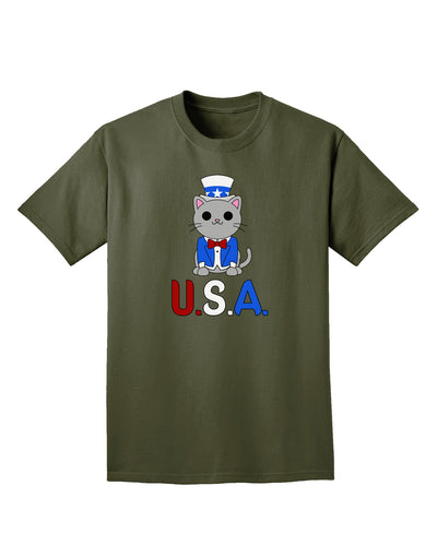 Patriotic Cat - USA Adult Dark T-Shirt by TooLoud-Mens T-Shirt-TooLoud-Military-Green-Small-Davson Sales