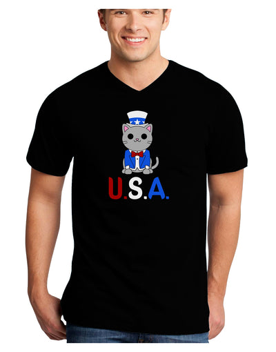 Patriotic Cat - USA Adult Dark V-Neck T-Shirt by TooLoud-Mens V-Neck T-Shirt-TooLoud-Black-Small-Davson Sales