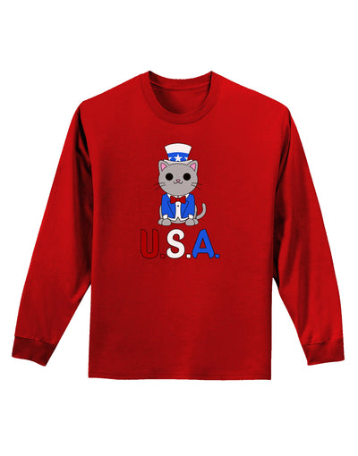 Patriotic Cat - USA Adult Long Sleeve Dark T-Shirt by TooLoud-TooLoud-Red-Small-Davson Sales