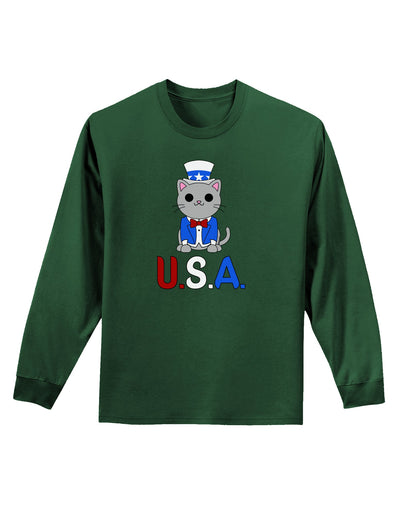 Patriotic Cat - USA Adult Long Sleeve Dark T-Shirt by TooLoud-TooLoud-Dark-Green-Small-Davson Sales