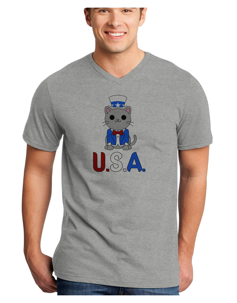 Patriotic Cat - USA Adult V-Neck T-shirt by TooLoud-Mens V-Neck T-Shirt-TooLoud-White-Small-Davson Sales