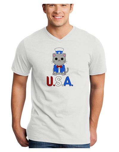 Patriotic Cat - USA Adult V-Neck T-shirt by TooLoud-Mens V-Neck T-Shirt-TooLoud-White-Small-Davson Sales